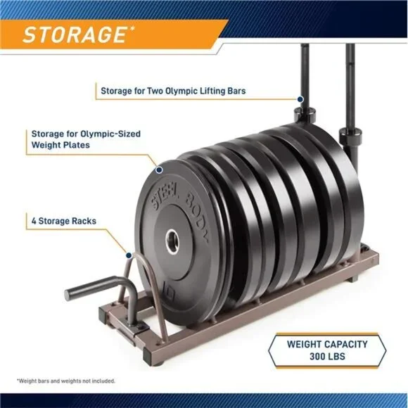 Horizontal Plate and Olympic Bar Rack Organizer with Steel Frame&Transport Wheel